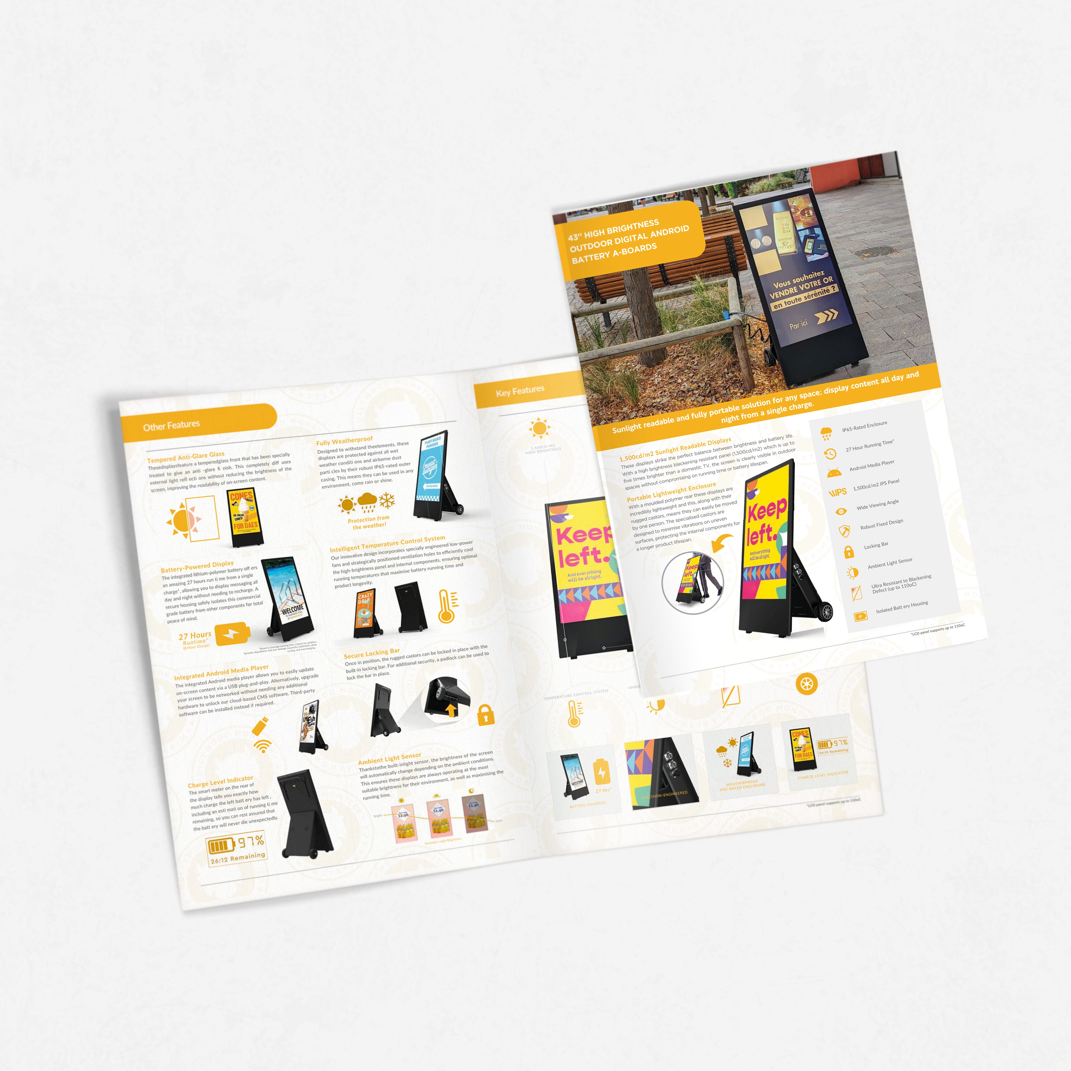 Outdoor digital android a-boards brochure front pages
