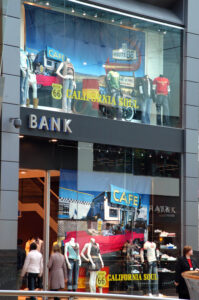 a window display in he bullring, birmingham, showcasing clothing