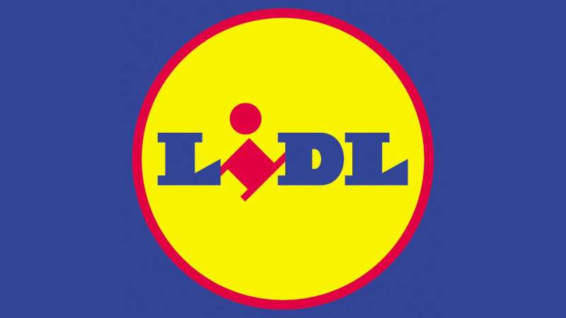 The official logo for Lidl, featuring the word 'LIDL' in blue inside a yellow circle with a red border on a blue background.
