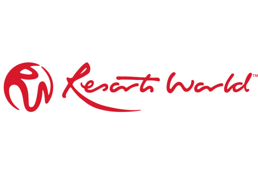 The Resorts World logo, featuring a circular red icon to the left of the company name written in a flowing, handwritten script.