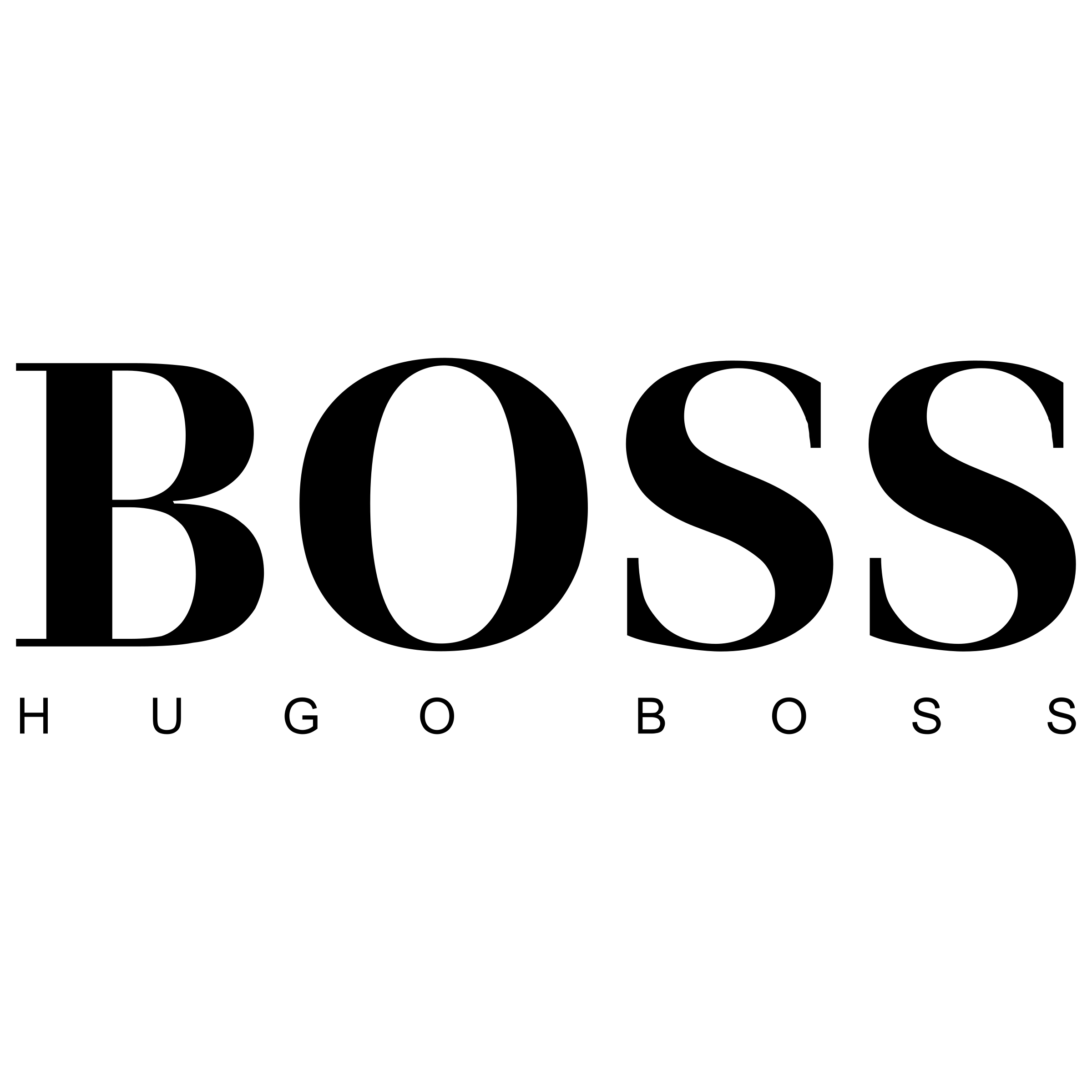 The Boss Hugo Boss logo, featuring the word 'BOSS' in a bold, uppercase serif font. The image is a transparent PNG on a black background.