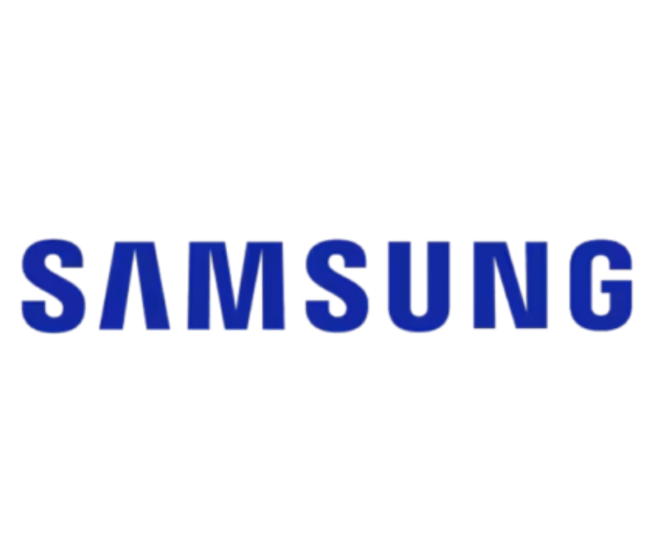 Blue Samsung logo on white background