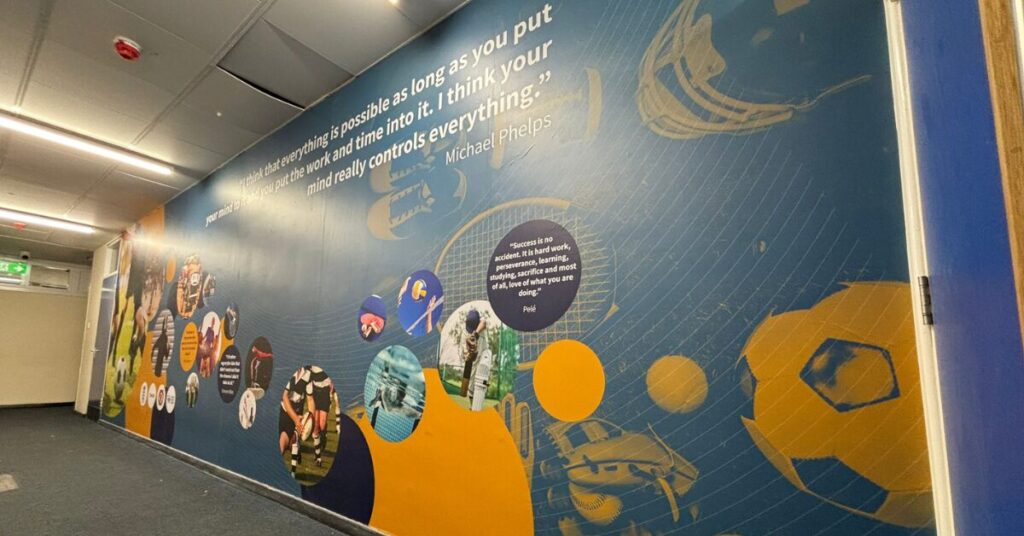 Inspirational wall mural School signs for hall green school